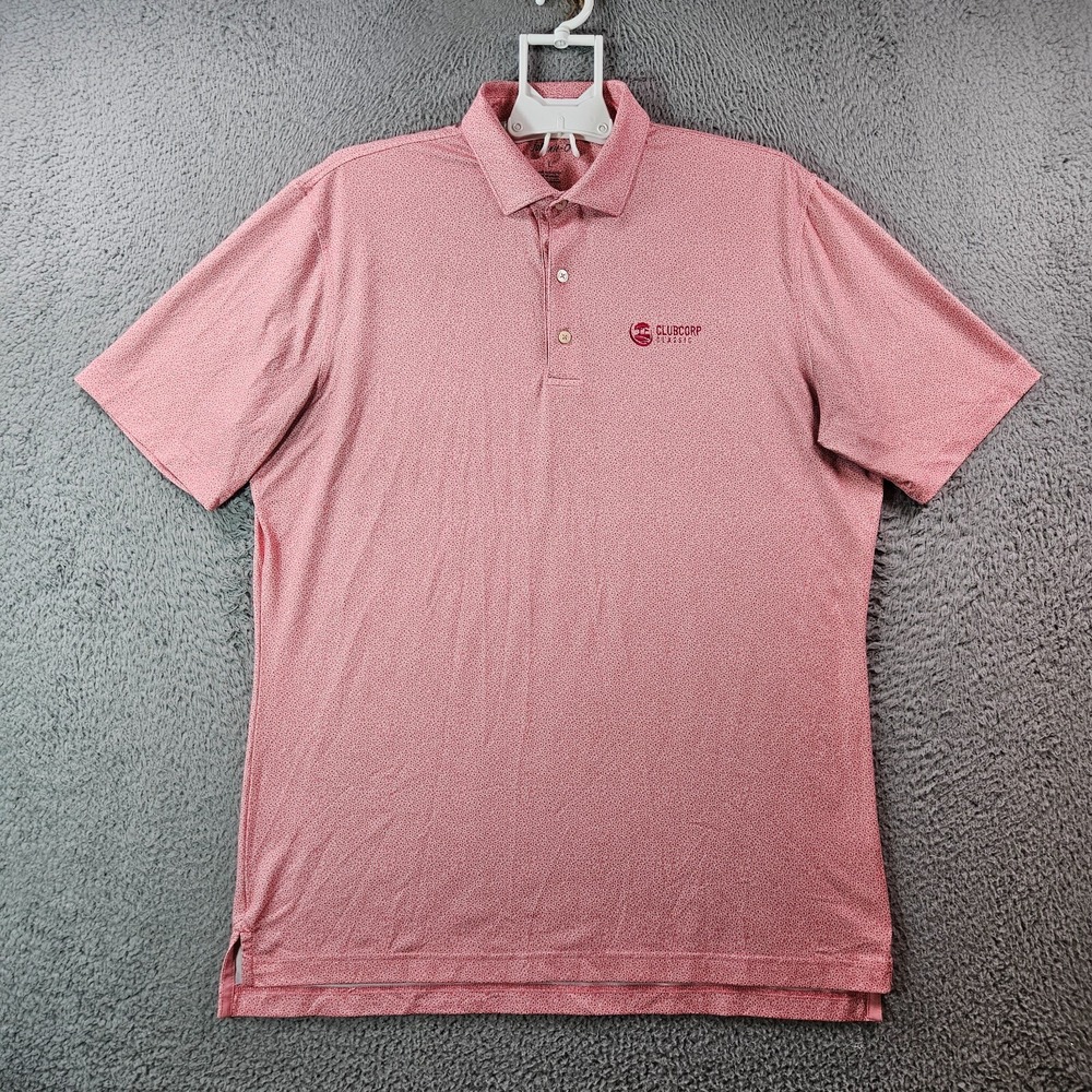 Johnnie-O Polo Shirt Men Large Short Sleeve Geometric Floral Print Pink Red - L